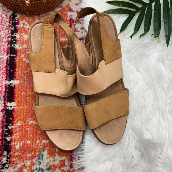 $130 Sorel Brown Tan Joanie II Leather Suede Slingback Wedge Sandals 11 Neutral - Picture 5 of 9